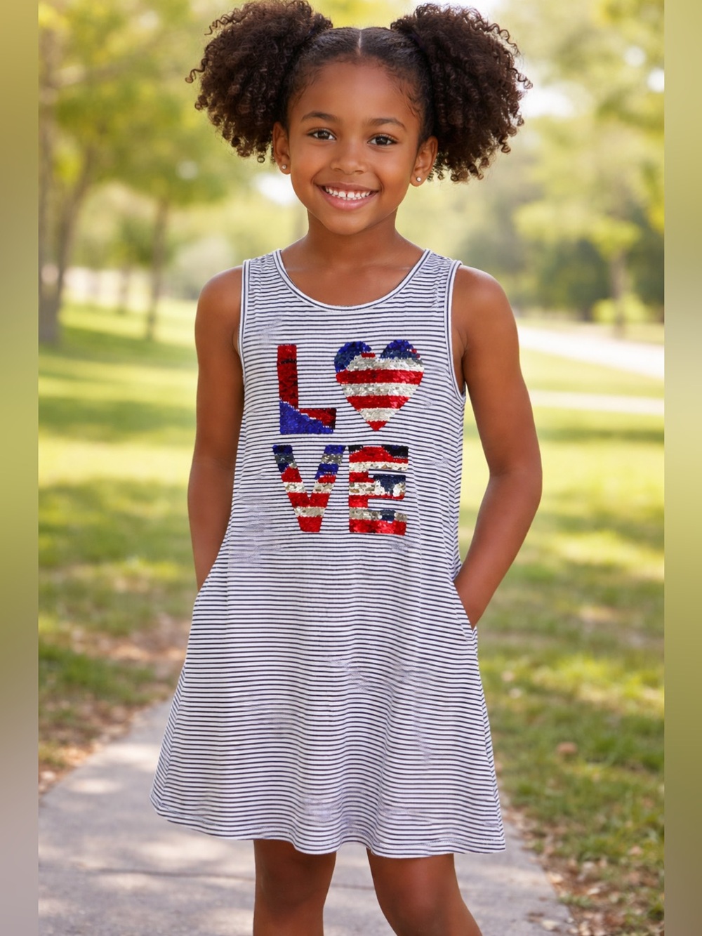 Btween Brand Patriotic Love Dress for Little Girl With Sequins Sz(8)